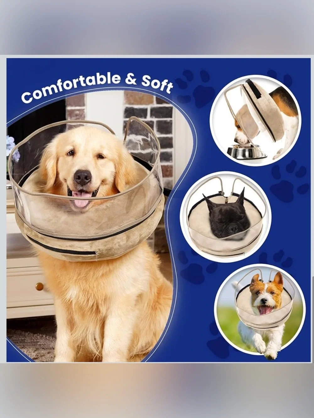 Large Pet Recovery Cone Collar - Beige Soft Inflatable - BRAND NEW - Picture 6 of 10